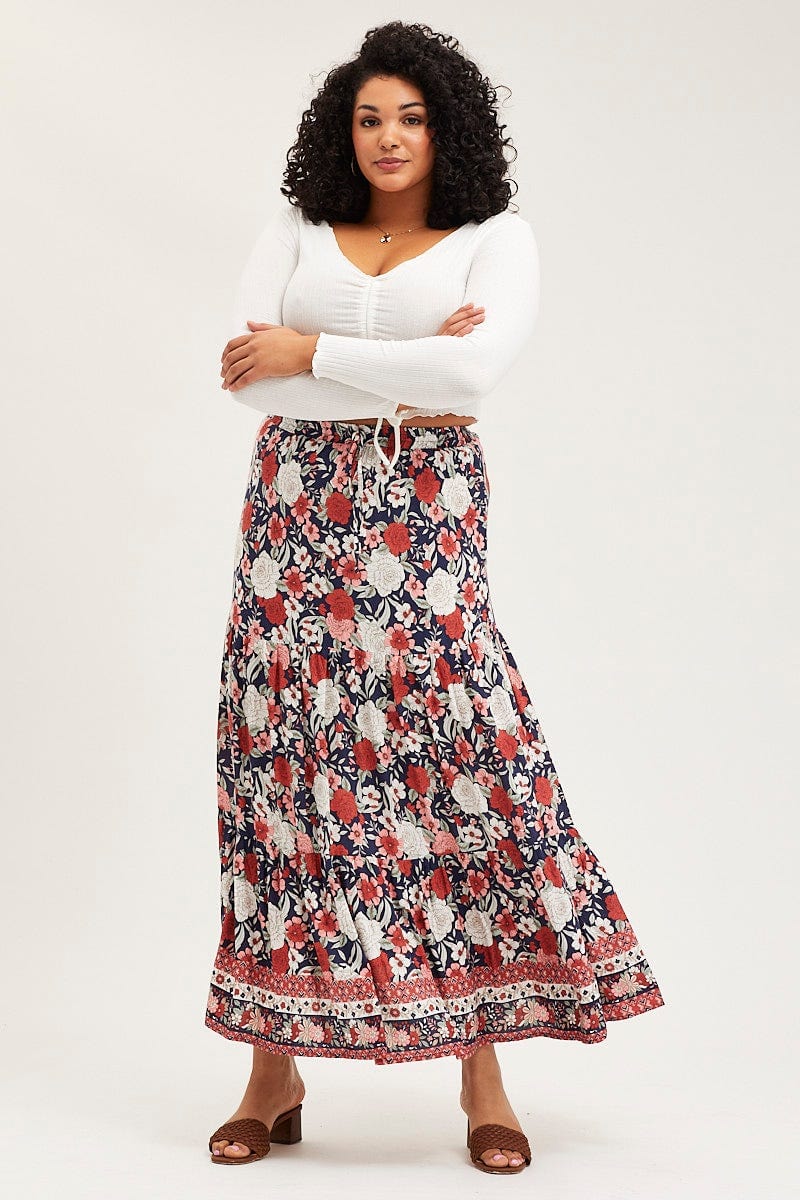 Plus Size Boho Print Tiered Maxi Skirt You All Shop Online