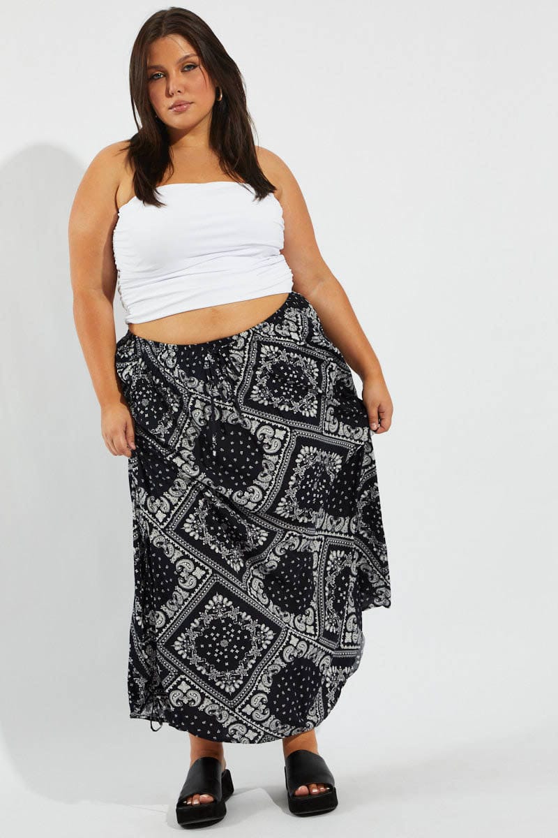 Blue Boho Drawstring Side Bandana Maxi Skirt You All