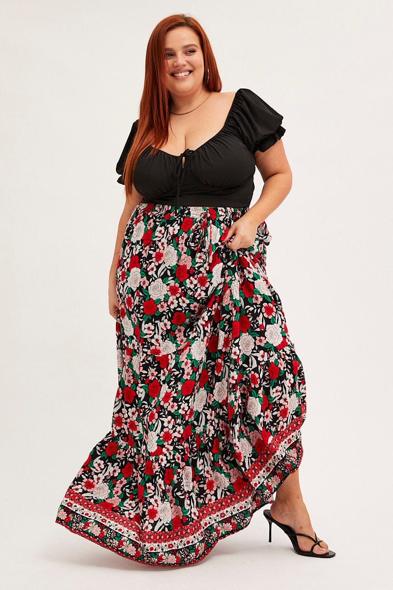 Black Boho Maxi Skirt High Waist Tiered You All