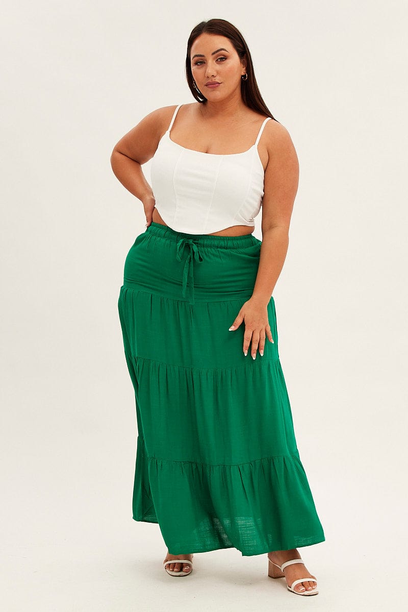 Green Maxi Skirt High Waist Tiered You All