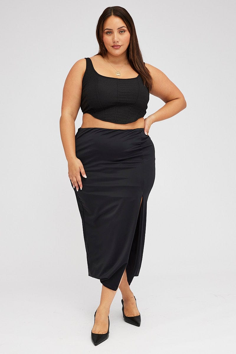 Black High Split Long Skirt Jersey You All - Main Image