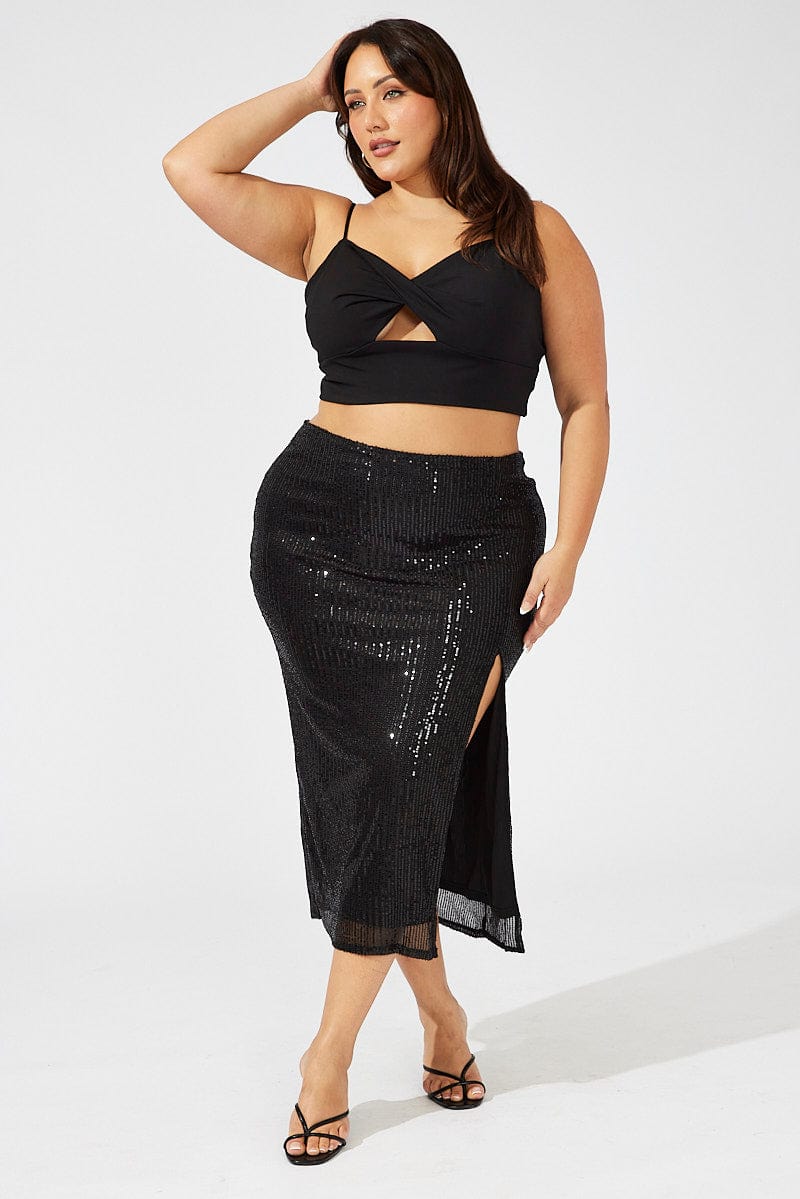 Plus size black sequin maxi skirt Clearance