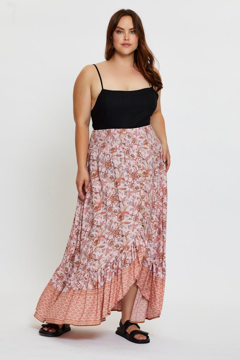 Plus Size Boho Print Maxi Skirt High-Low You All Shop Online