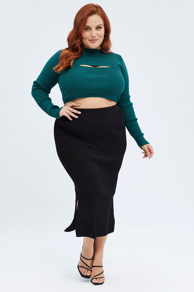 Black Knit Skirt Midi Side Split You All - Main Image