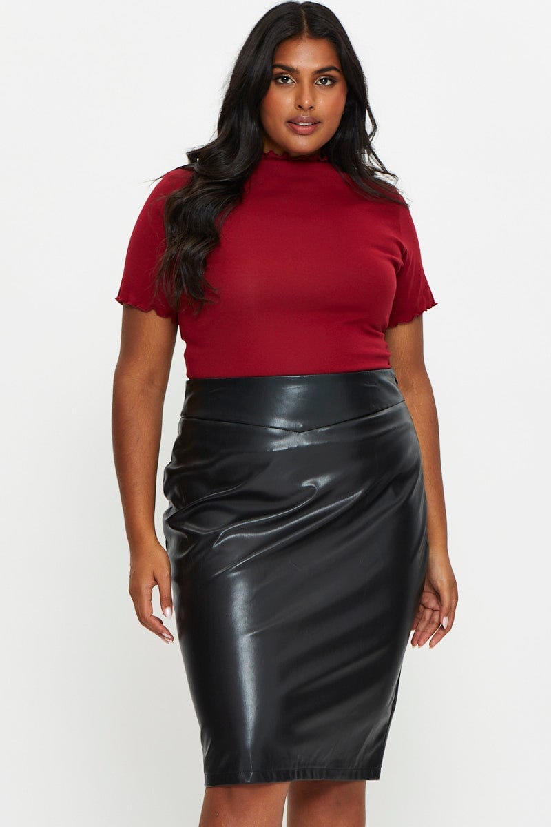 Size Red Midi Pencil Skirt Faux Leather + All | Shop Online