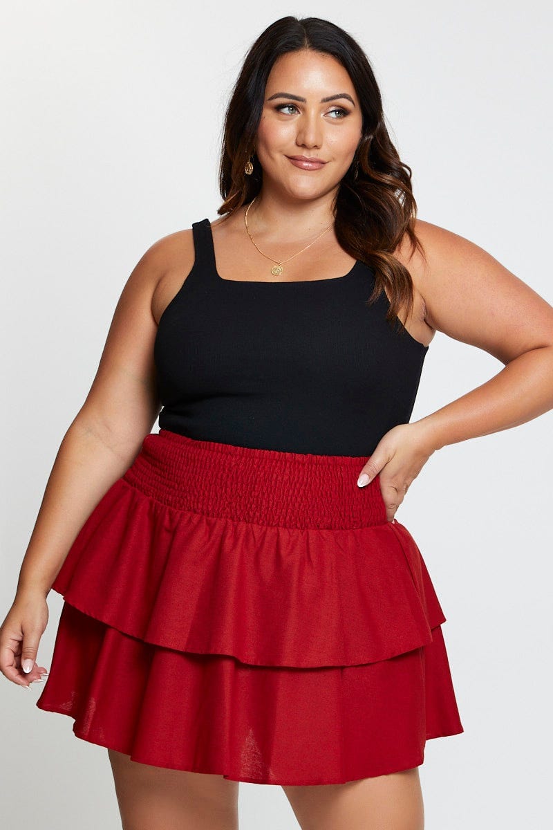 Red Skater Skirt Plus Size Plus Size Mini Twill Pleated Skater