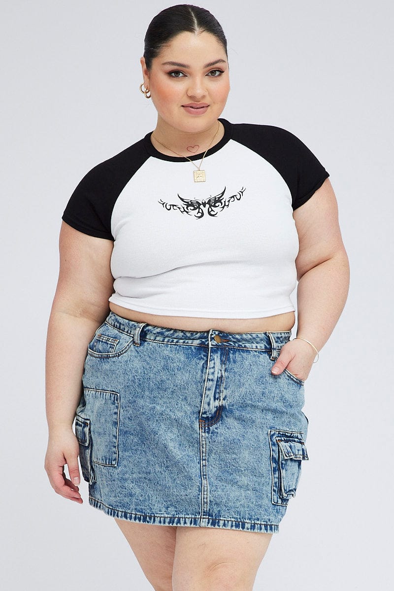 Denim Mini Skirt Denim Cargo Pocket You All - Main Image