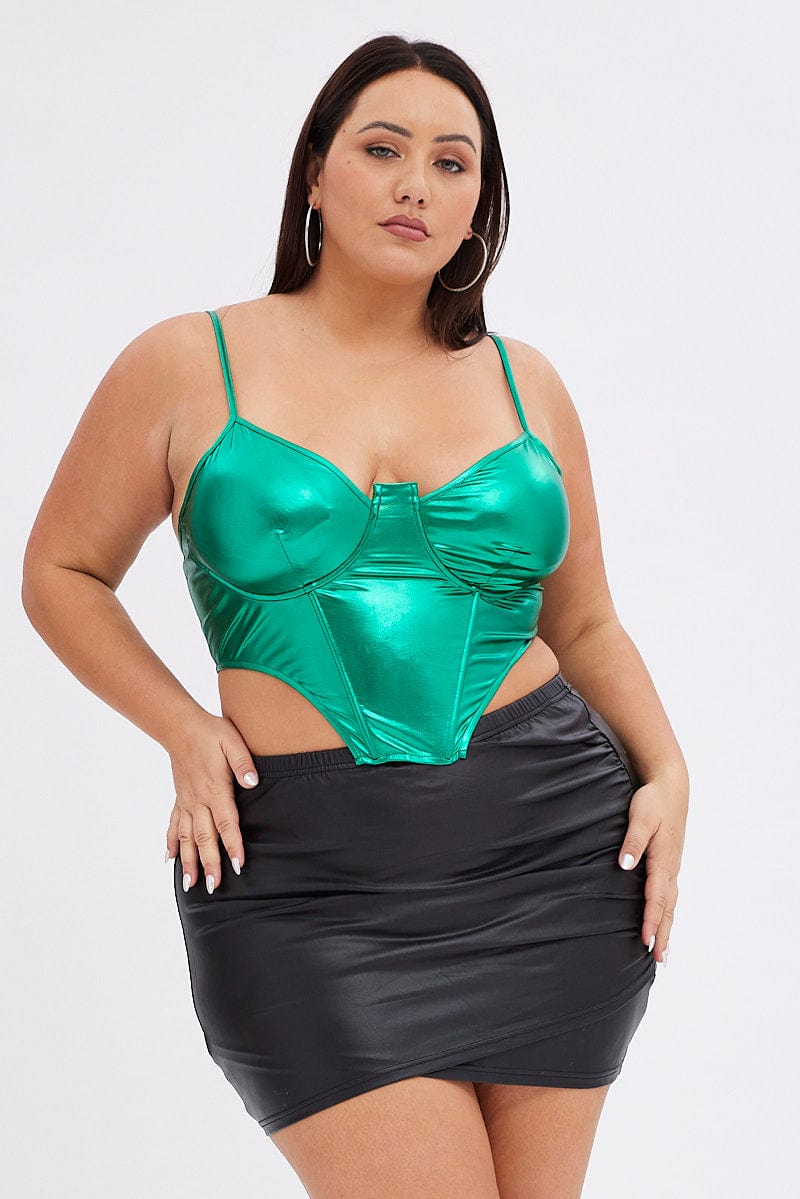 Black Mini Skirt Wet Look Ruched You All1