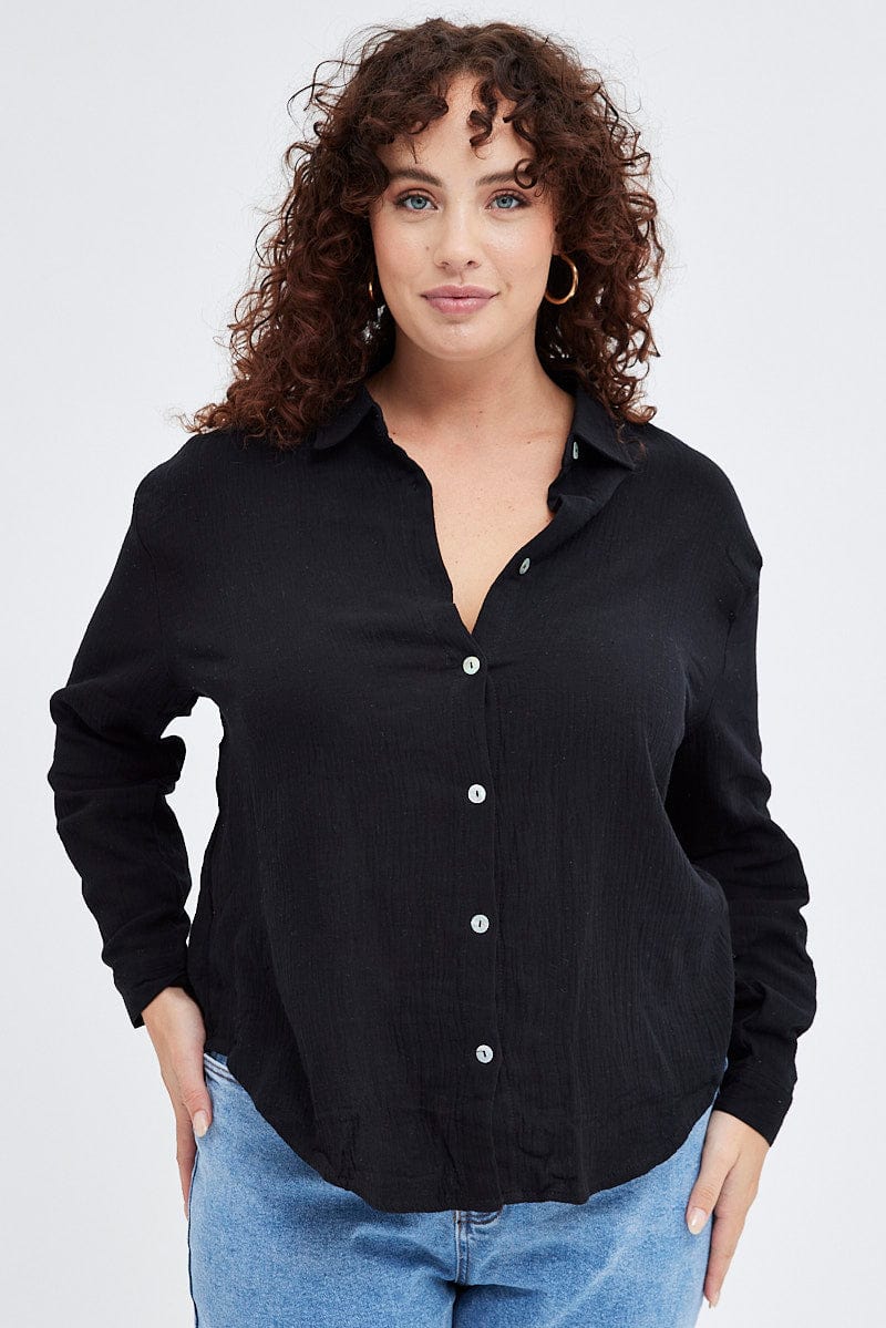 Black Relaxed Shirt Long Sleeve for YouandAll Fashion