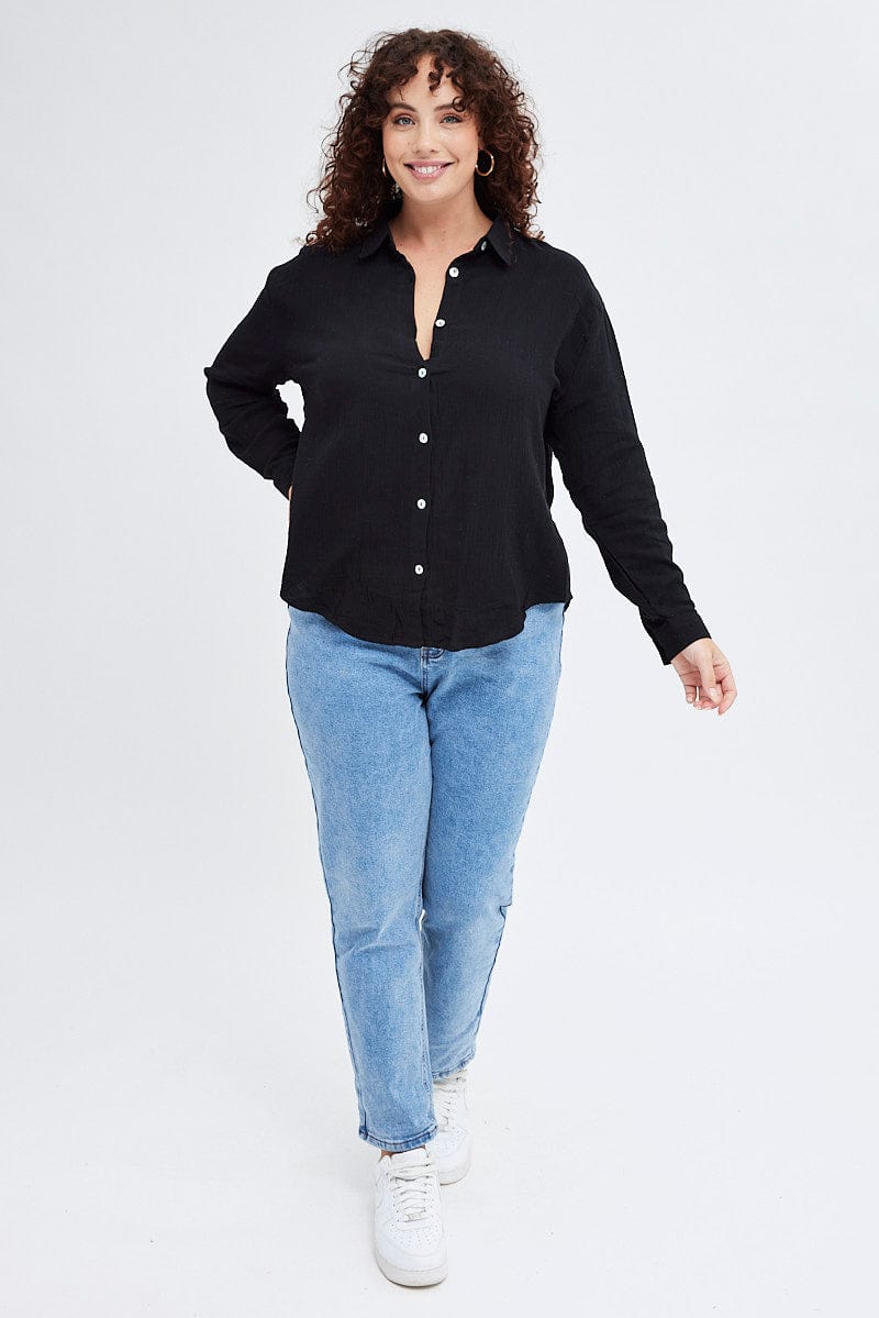 Black Relaxed Shirt Long Sleeve for YouandAll Fashion