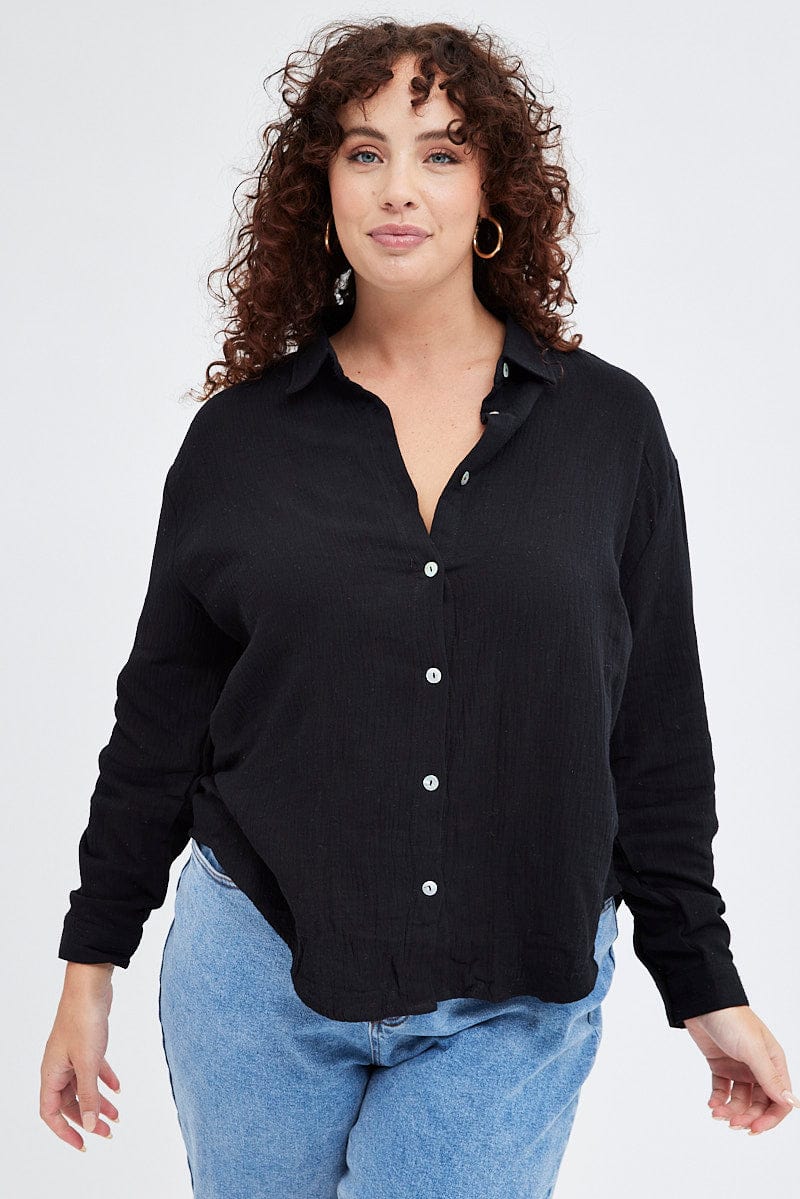 Black Relaxed Shirt Long Sleeve for YouandAll Fashion