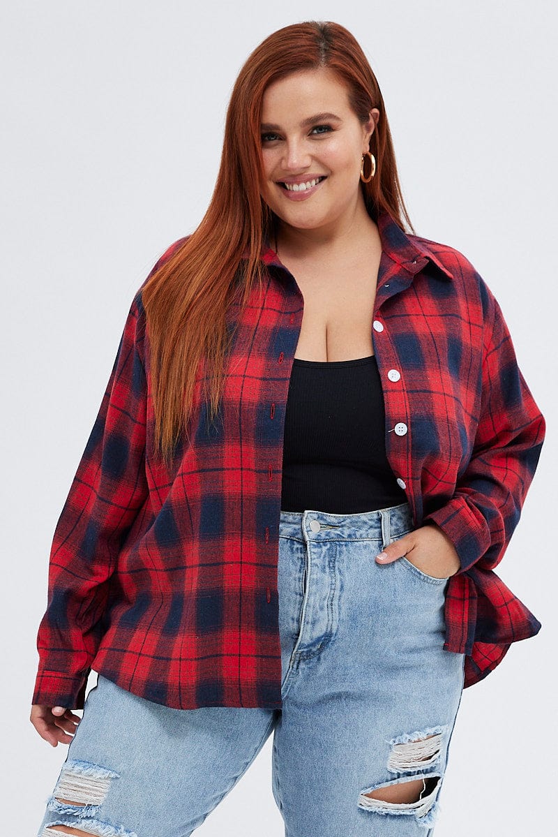Red Check Relaxed Shirt Long Sleeve