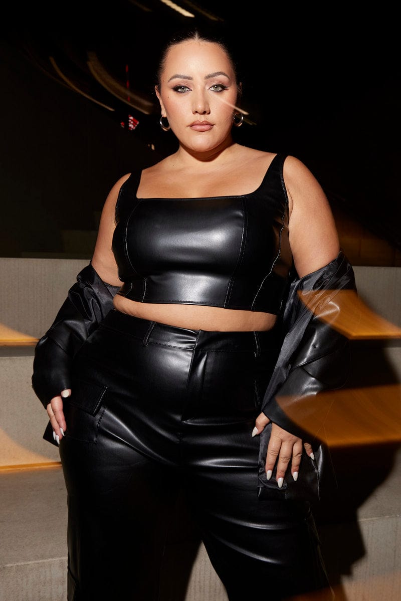 Black Corset Top Sleeveless Faux Leather You All