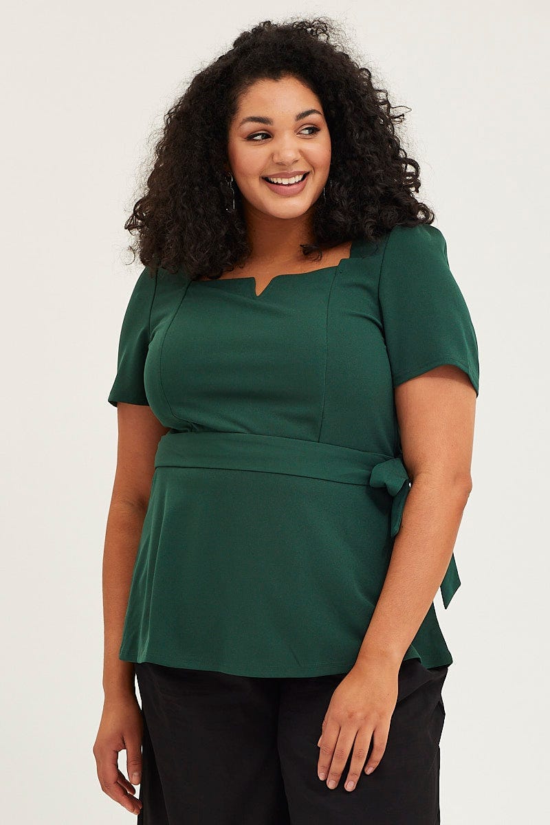 Plus Size Green Short Sleeve Hunter Green Peplum Top You All