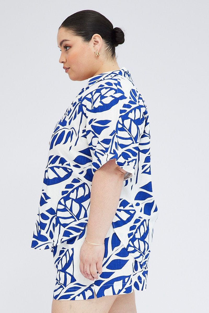 Blue Abstract Relaxed Shirt Short Sleeve for YouandAll Fashion