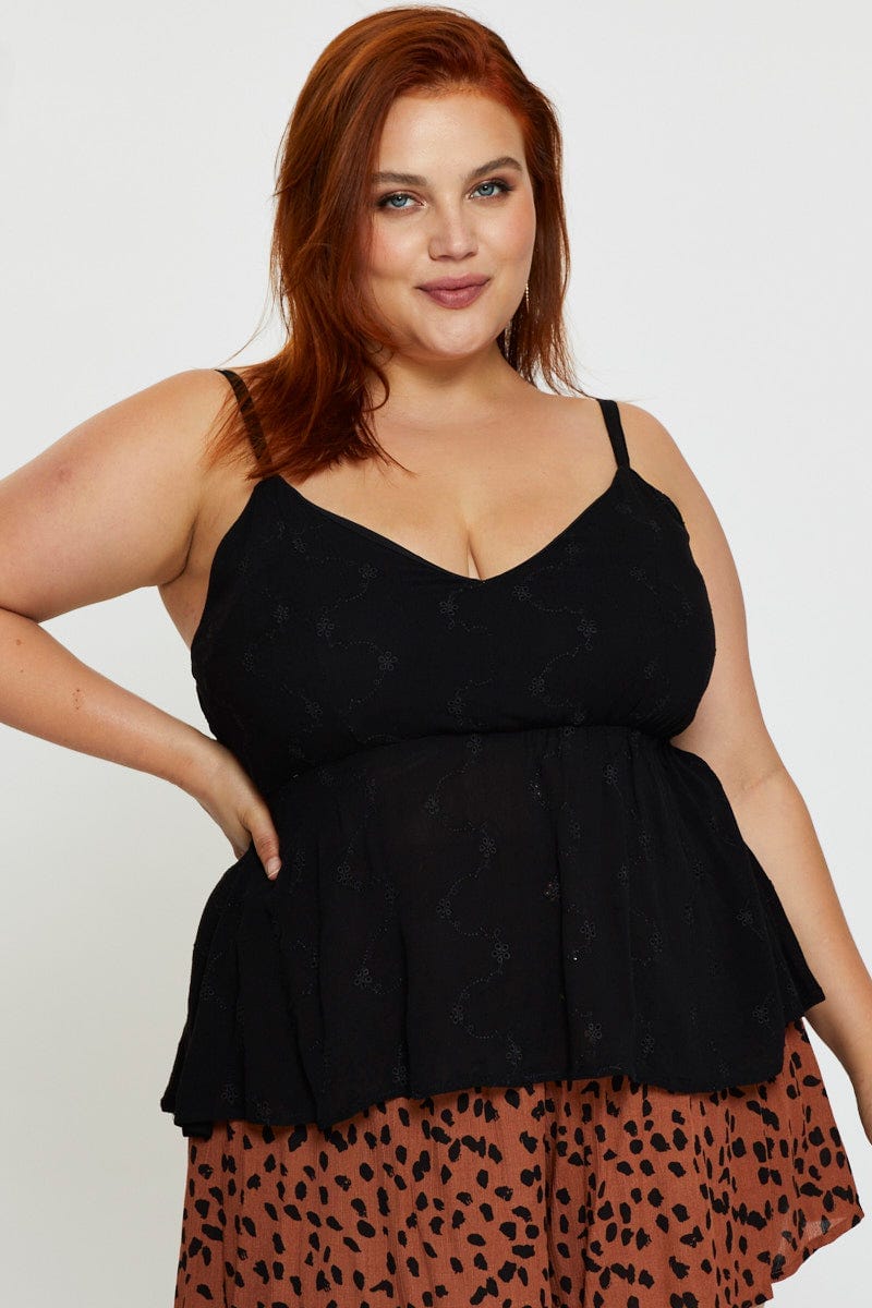 Plus Size Black Peplum Top Sleeveless Embroide You All Shop