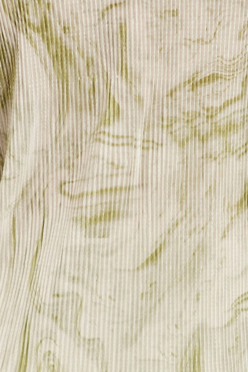 Green Abstract Relaxed Shirt Long Sleeve V-Neck Plisse for YouandAll Fashion