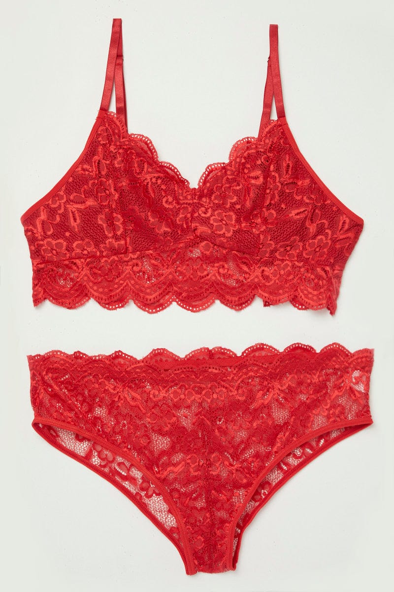 Red lace bra & panty set, Women's Fashion, New Undergarments