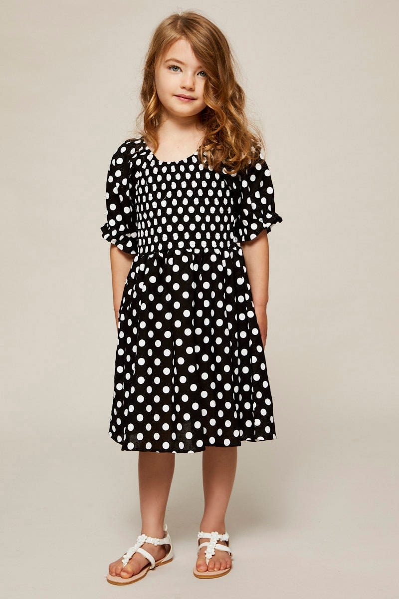 Plus Size Polka Dot Skater Dress Kids Puff Sleeve You All