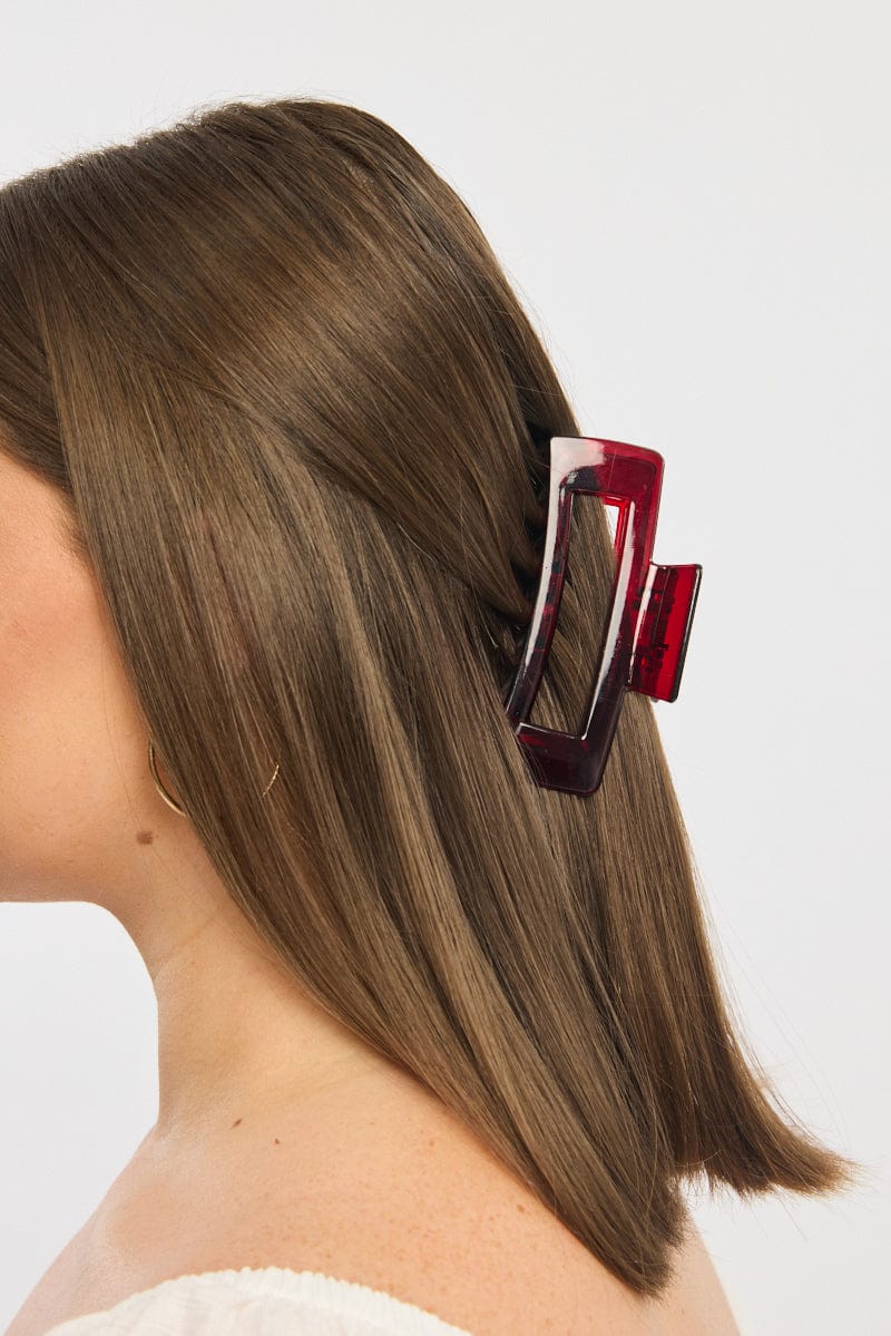 Red Large Rectangle Claw Clip