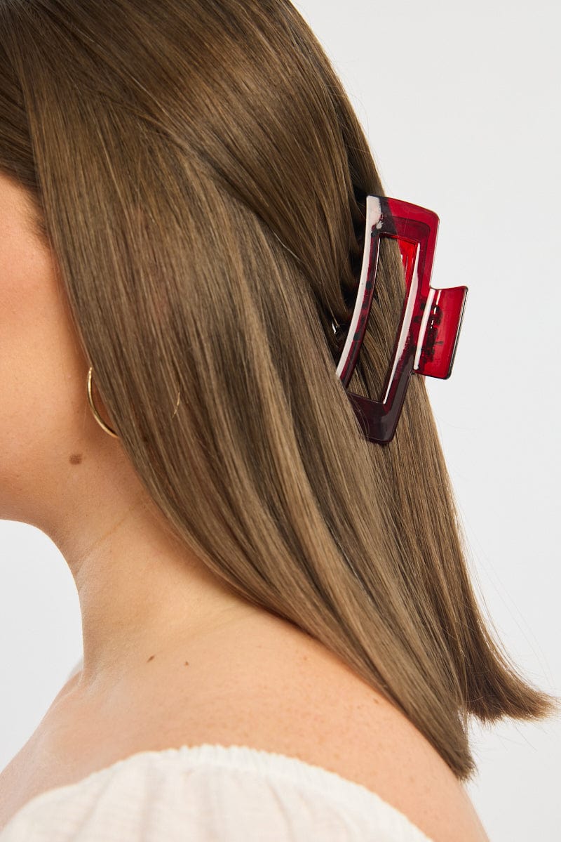 Red Large Rectangle Claw Clip