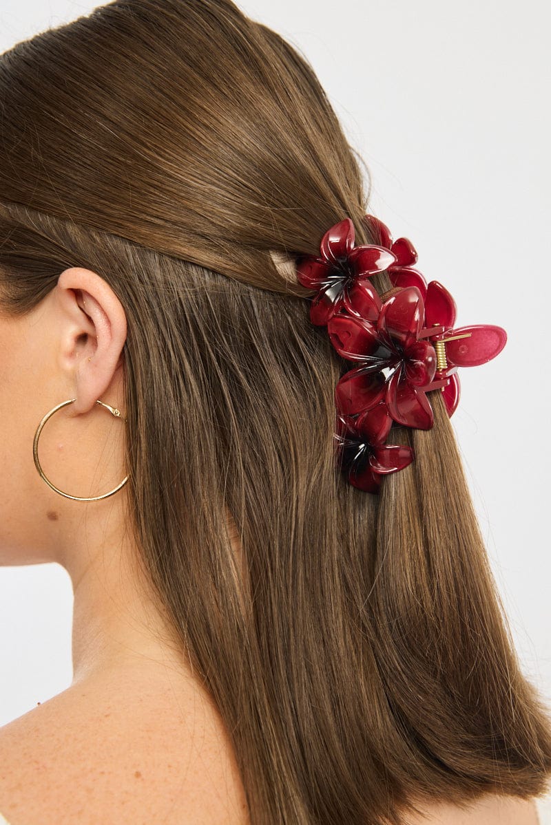 Red Flower Claw Clip