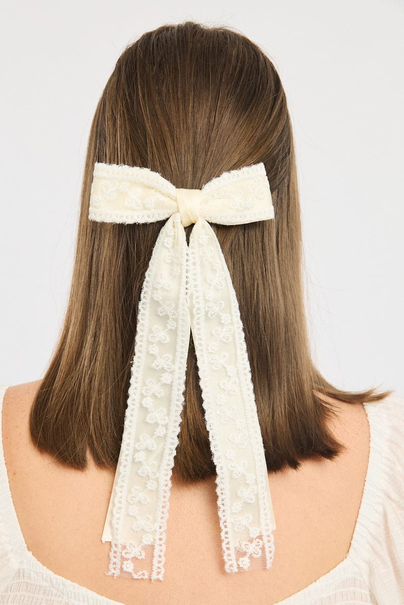 White Lace Bow Hair Clip