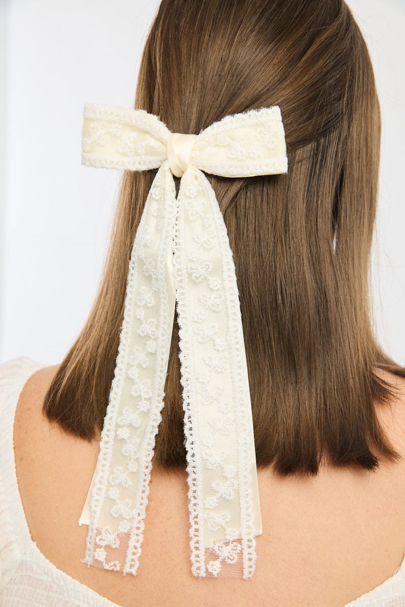 White Lace Bow Hair Clip