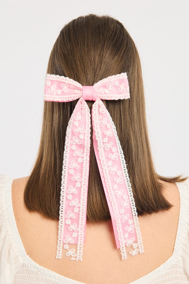 Pink Lace Bow Hair Clip