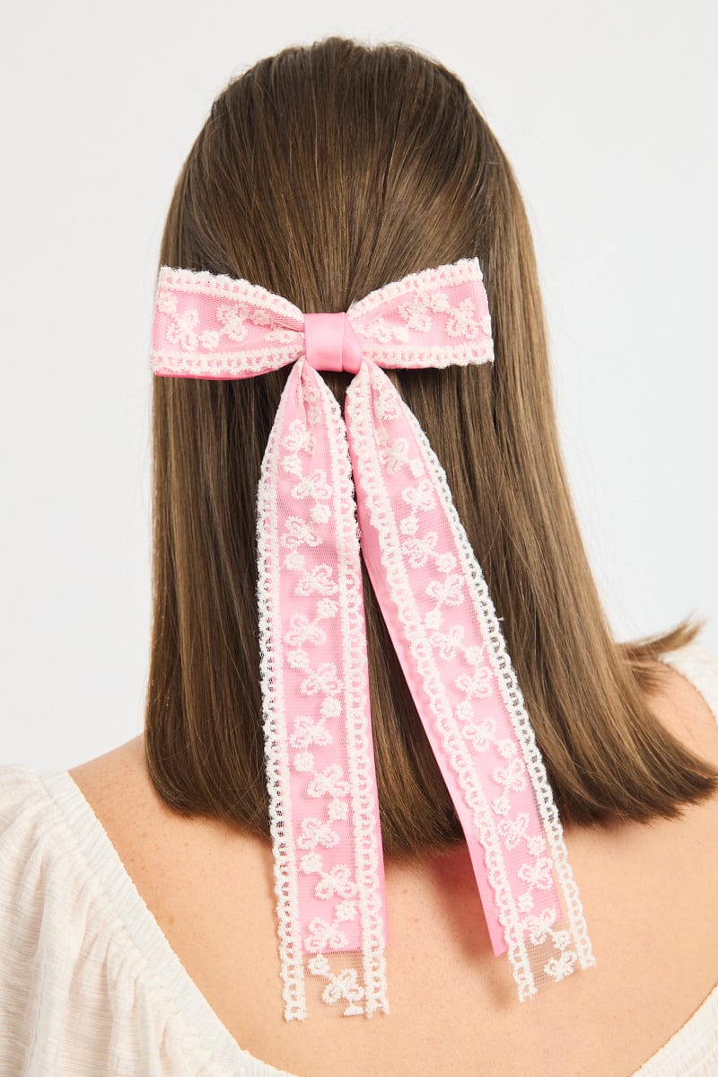 Pink Lace Bow Hair Clip