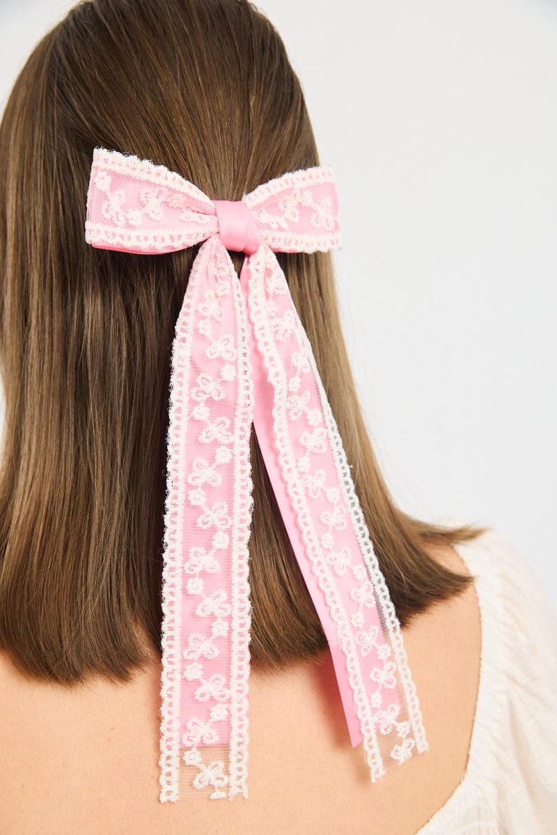 Pink Lace Bow Hair Clip