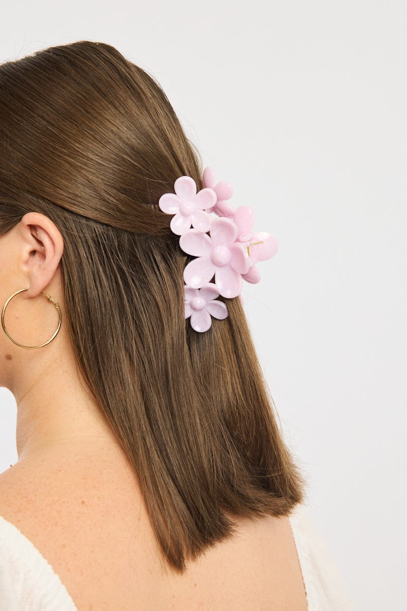 Pink Marbled Flower Claw Clip