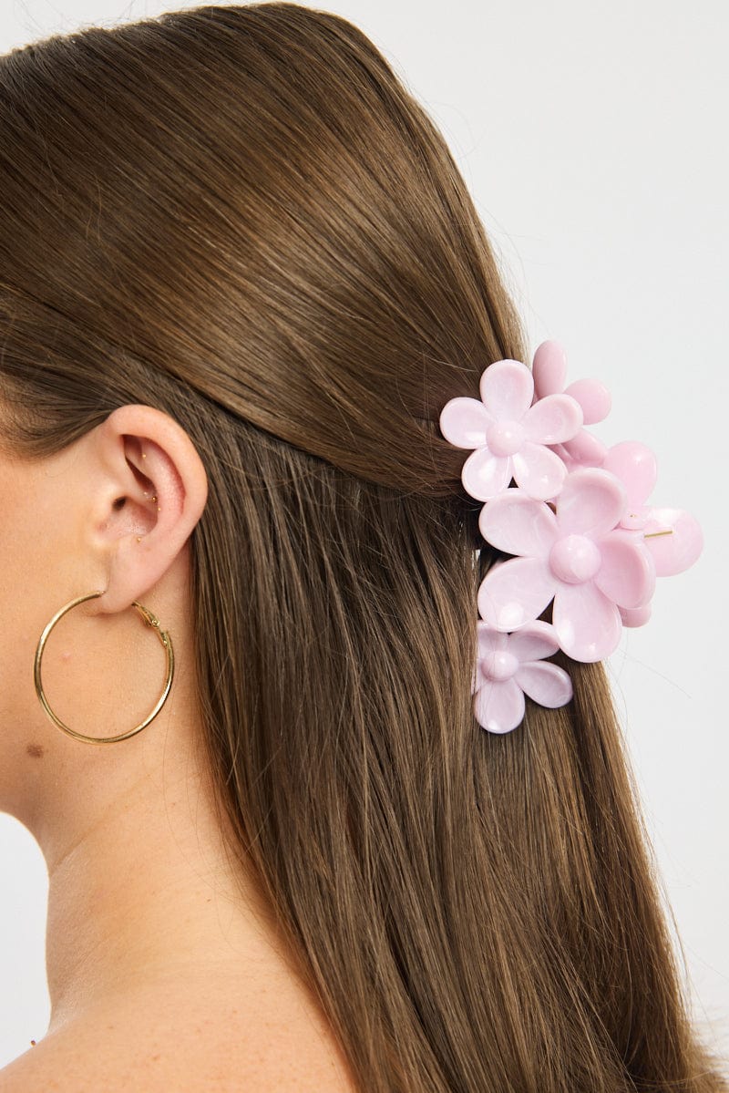 Pink Marbled Flower Claw Clip