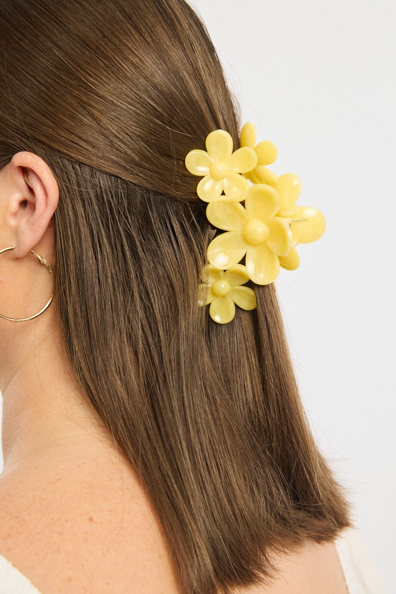 Yellow Marbled Flower Claw Clip