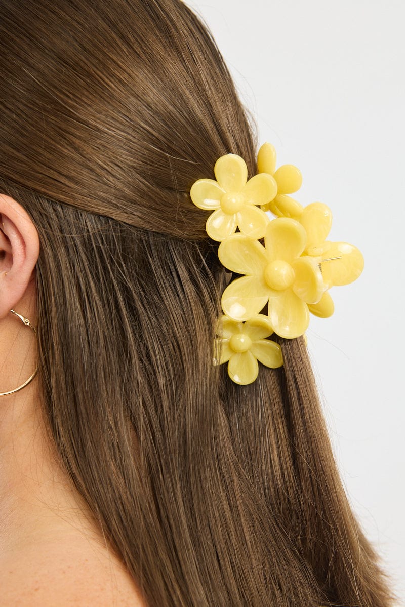 Yellow Marbled Flower Claw Clip