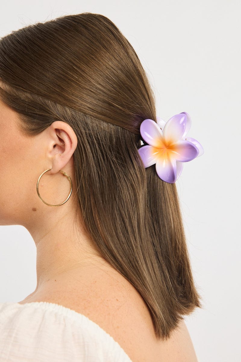 Purple Hibiscus Flower Hair Claw Clip