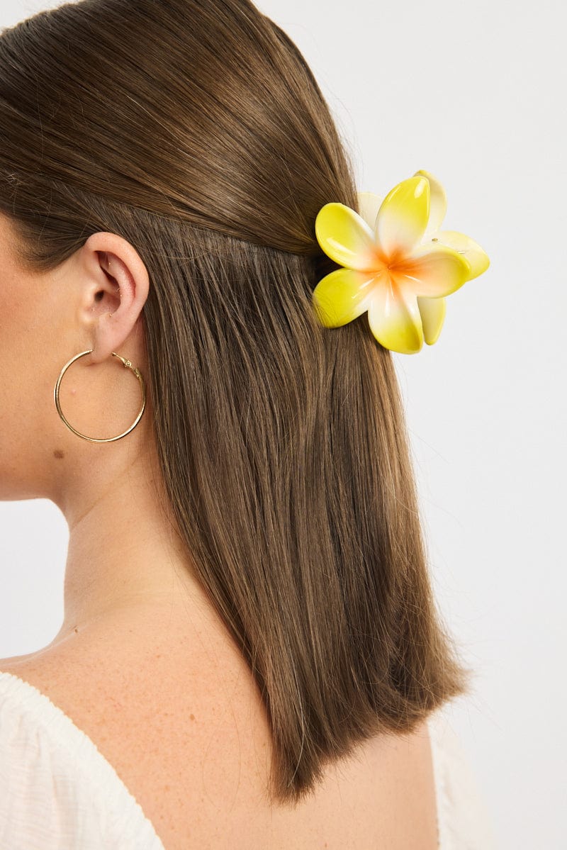 Yellow Hibiscus Flower Hair Claw Clip
