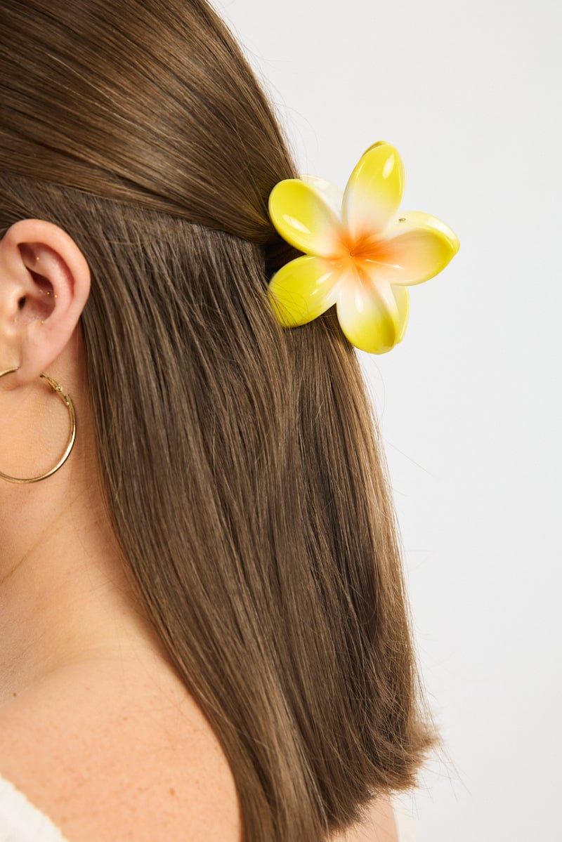 Yellow Hibiscus Flower Hair Claw Clip