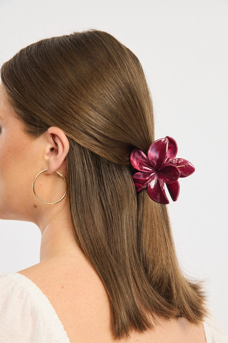 Red Marbled Flower Claw Clip