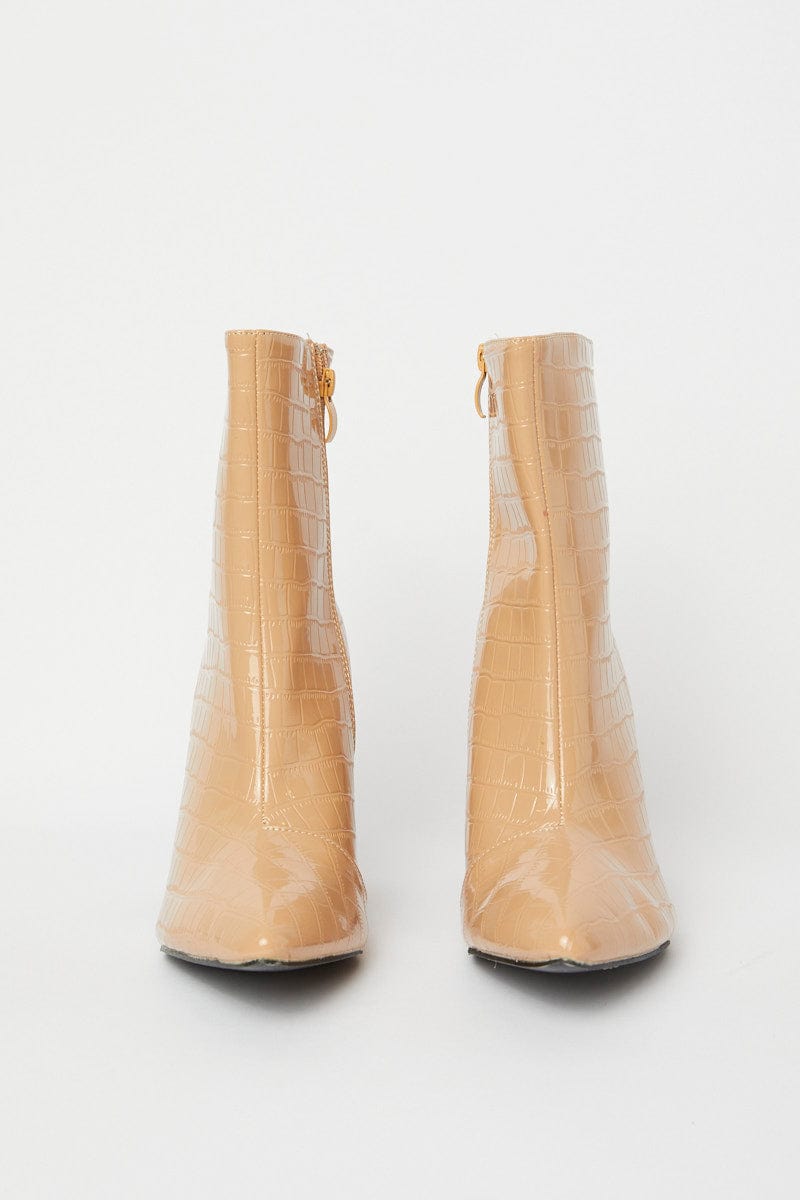 Beige Ankle Boots in Croc