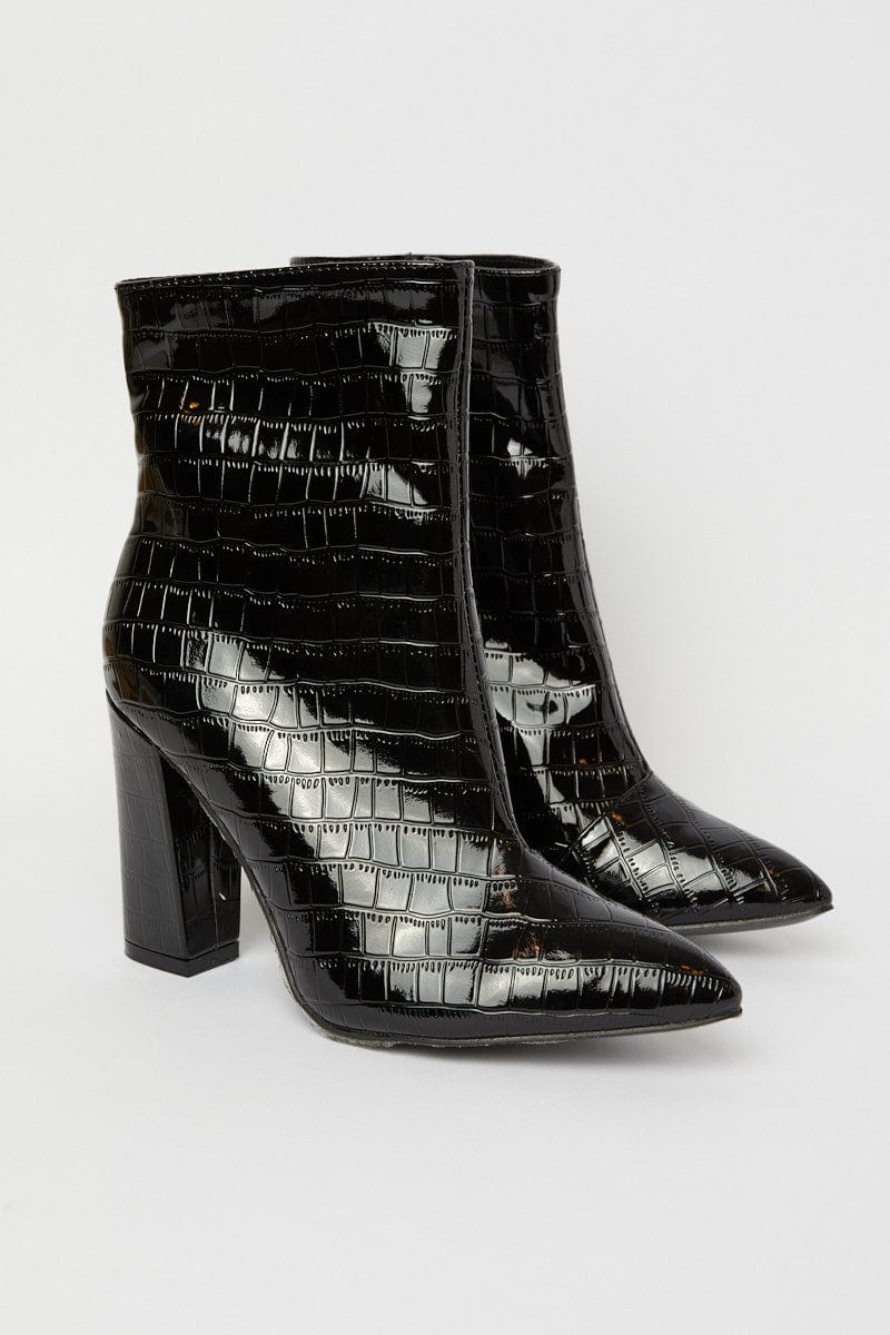 Black Ankle Boots in Croc