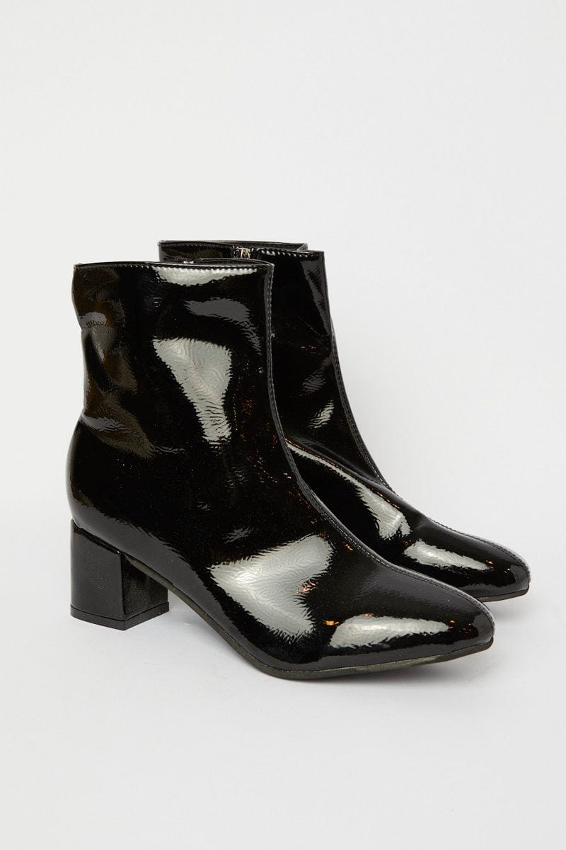 Black Patent Ankle Boots Sock Boots