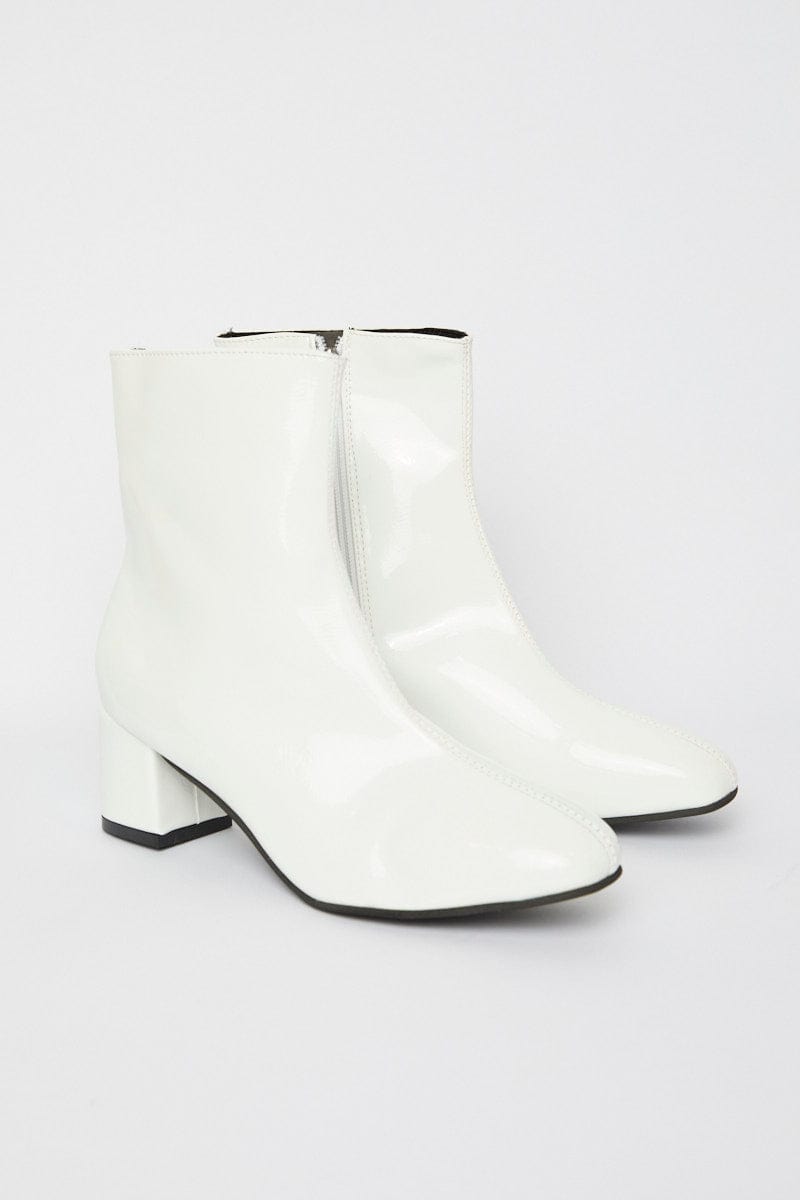White Patent Ankle Boots Sock Boots