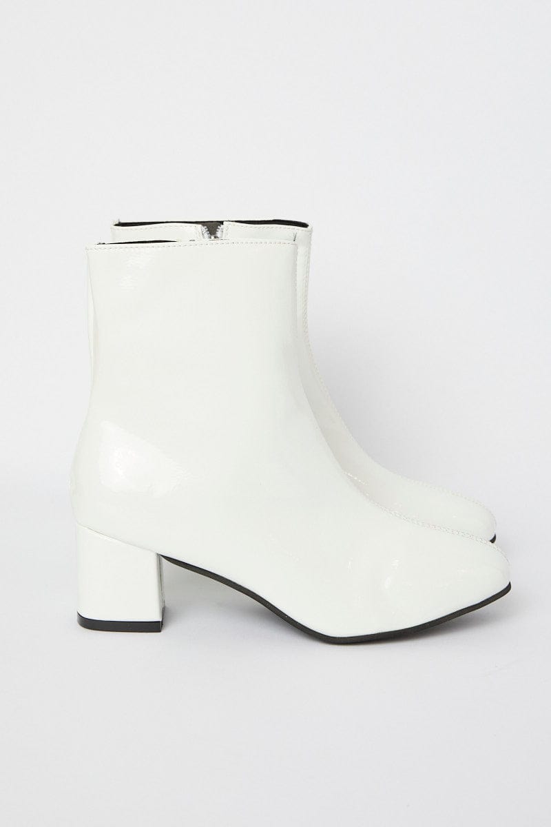 White Patent Ankle Boots Sock Boots