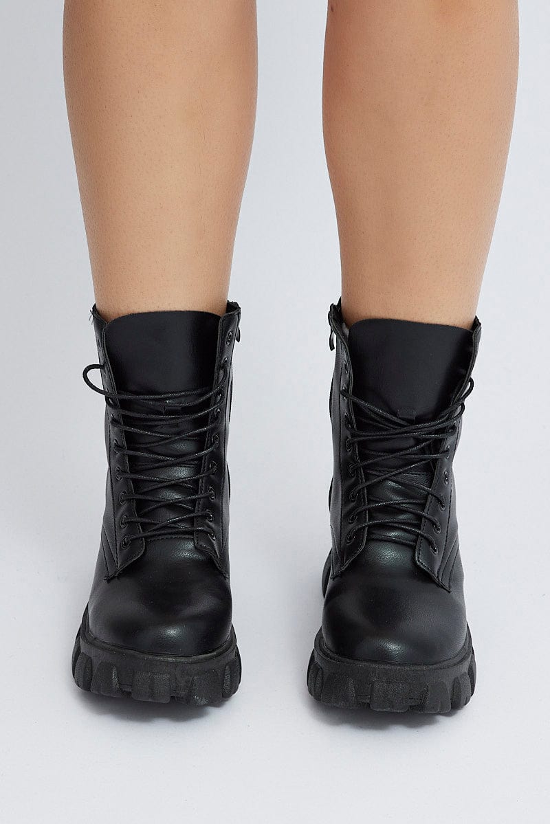 Black Chunky Lace Up Ankle Boots