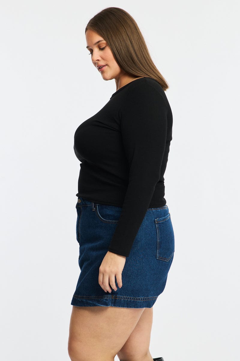 Black T-shirt Long Sleeve Crew Neck