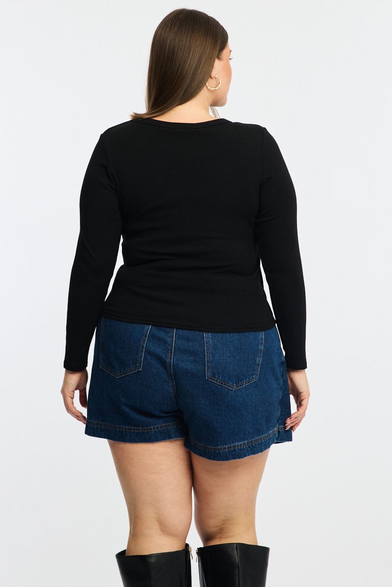 Black T-shirt Long Sleeve Crew Neck