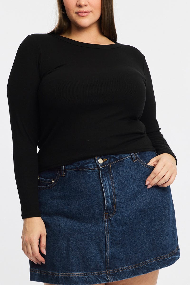 Black T-shirt Long Sleeve Crew Neck