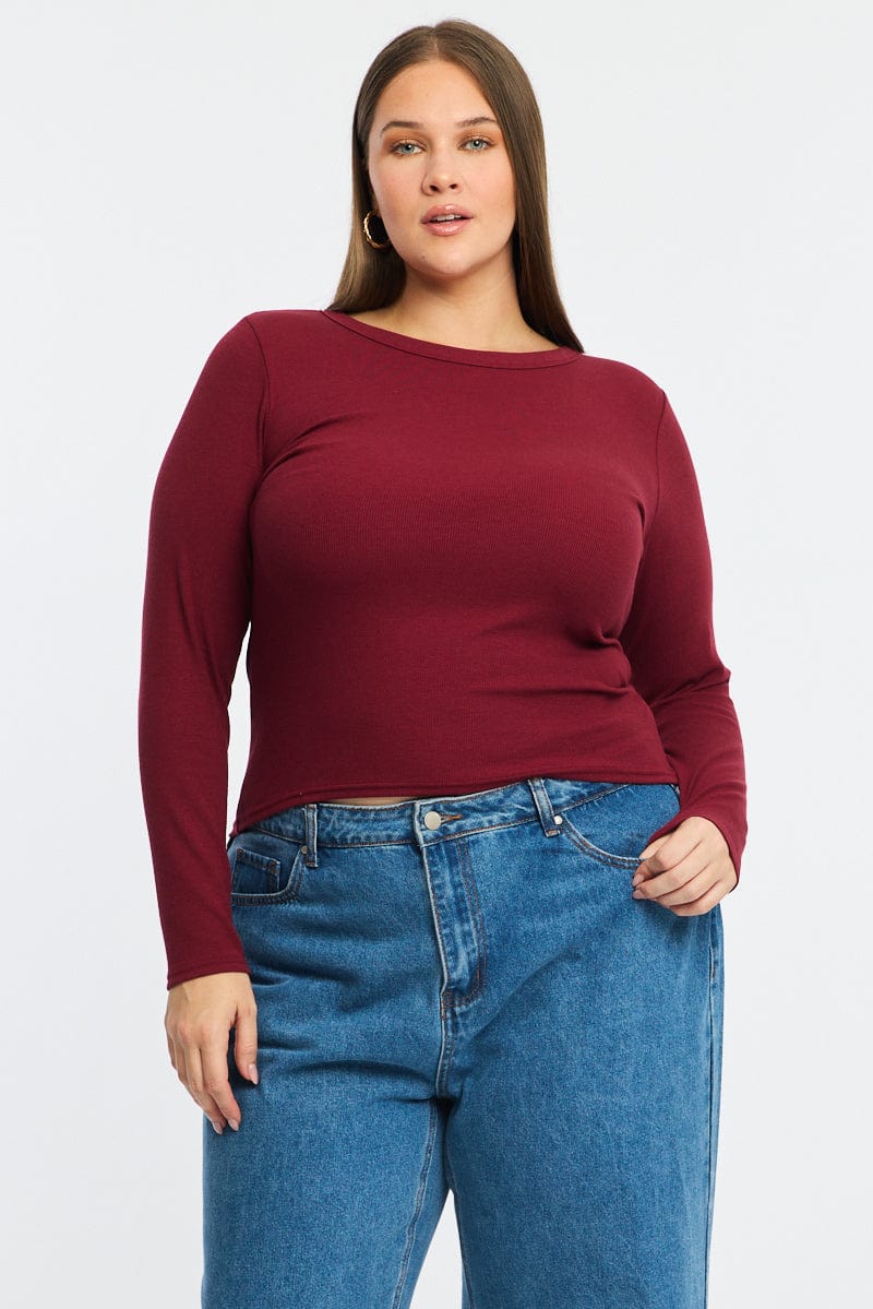 Red T-shirt Long Sleeve Crew Neck