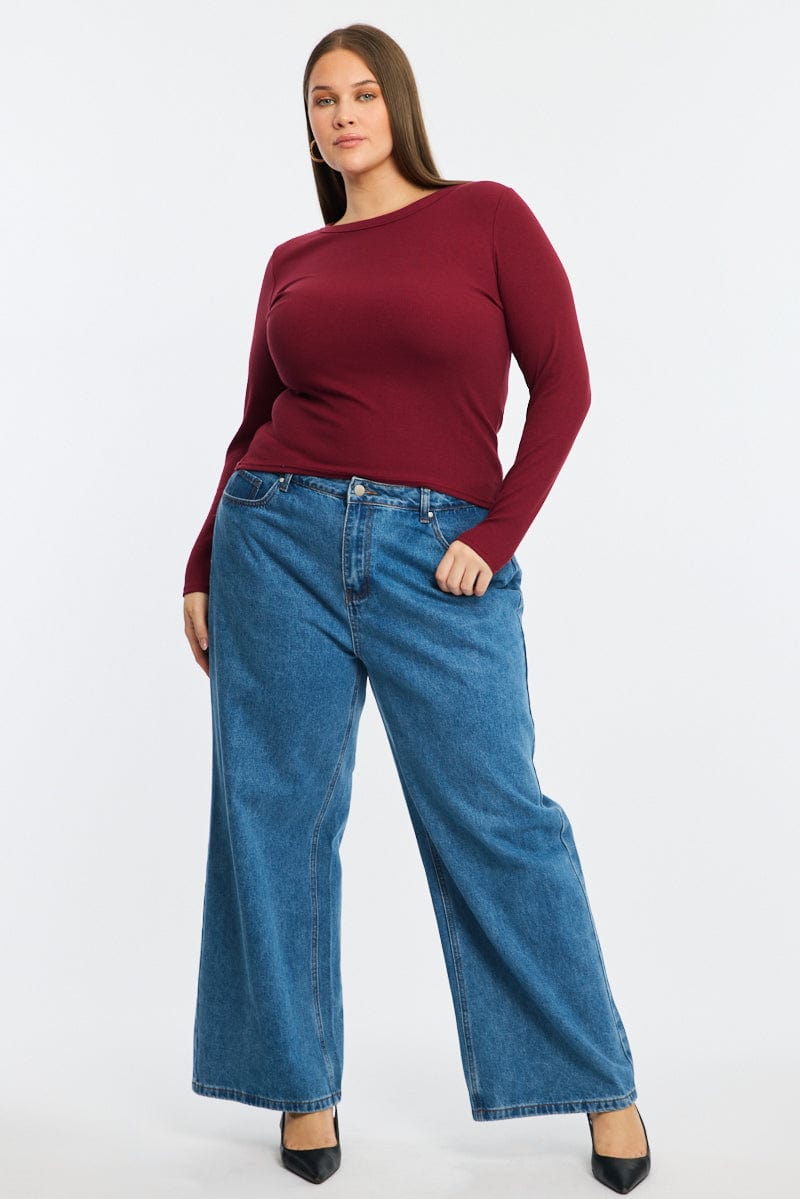 Red T-shirt Long Sleeve Crew Neck